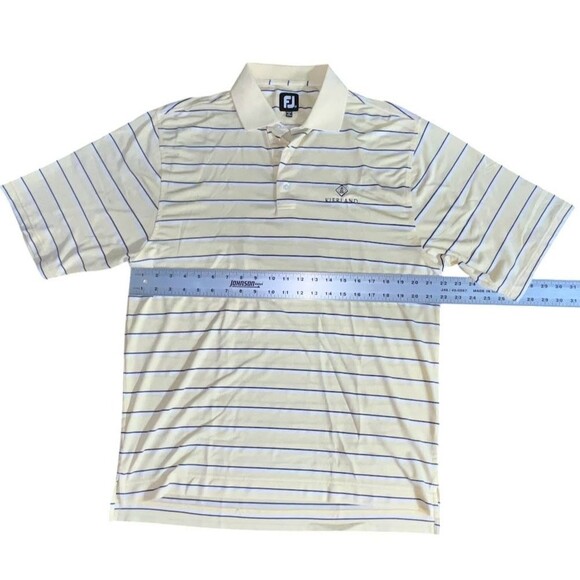 Footjoy FJ Mens Golf Polo Shirt Size Medium Yellow Stripe Short Sleeve Stretch - Picture 6 of 13